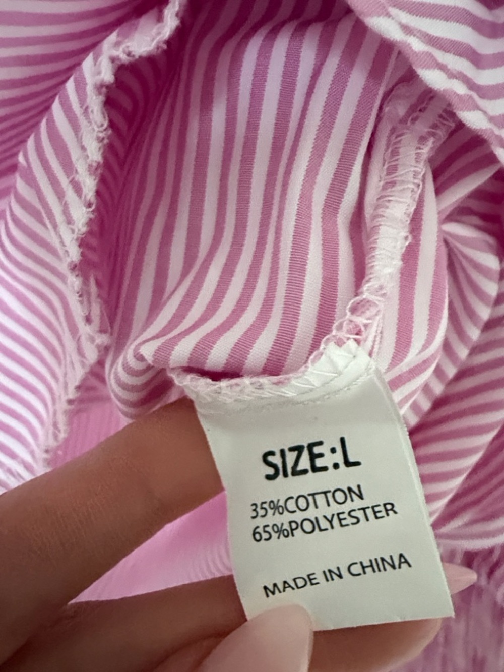 Pink Striped Oversized Button Down Shirt Smocked Cuff L - Picture 8 of 9